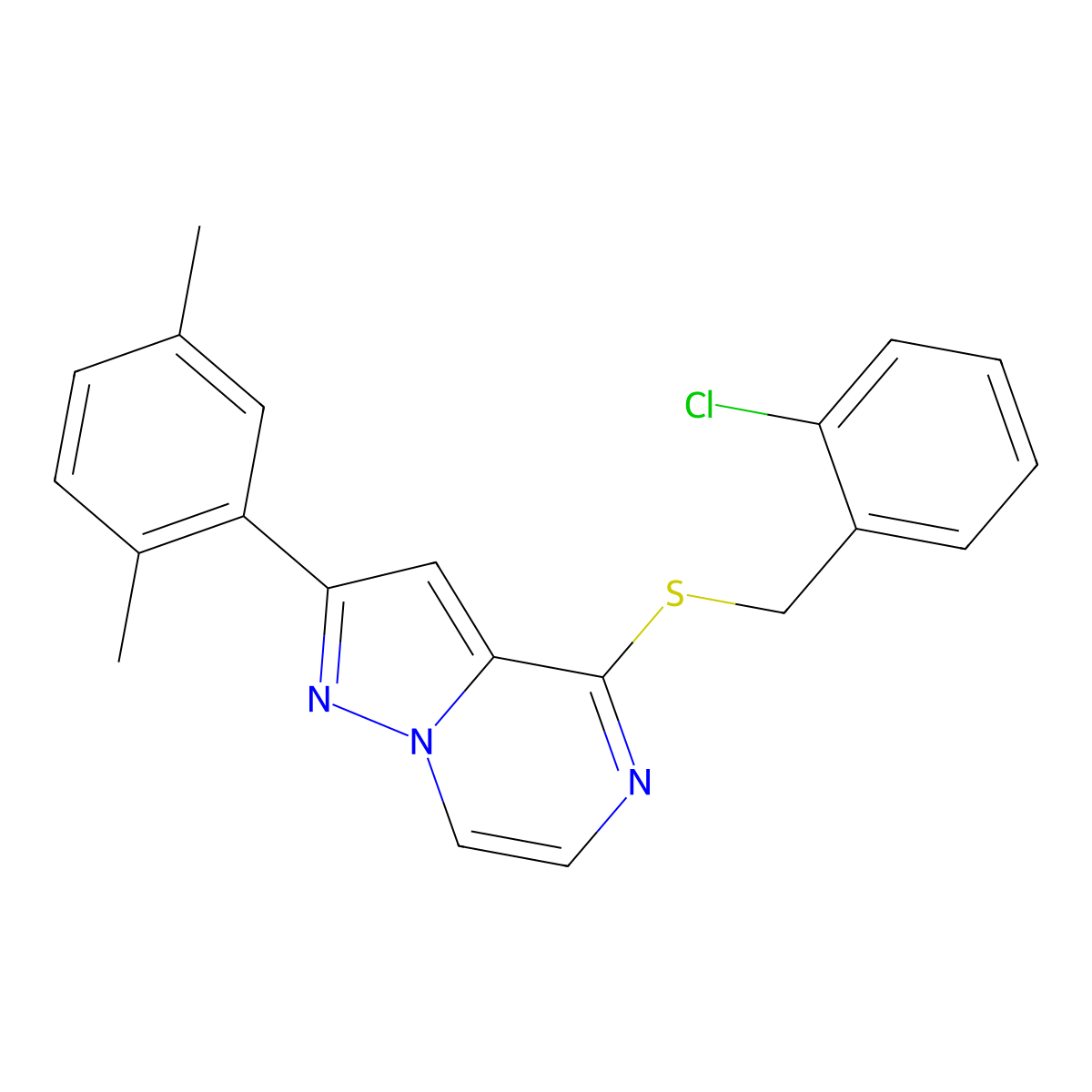 4-[(2-Chlorobenzyl)thio]-2-(2,5-dimethylphenyl)pyrazolo[1,5-a]pyrazine molecular structure, CAS 1207013-63-5