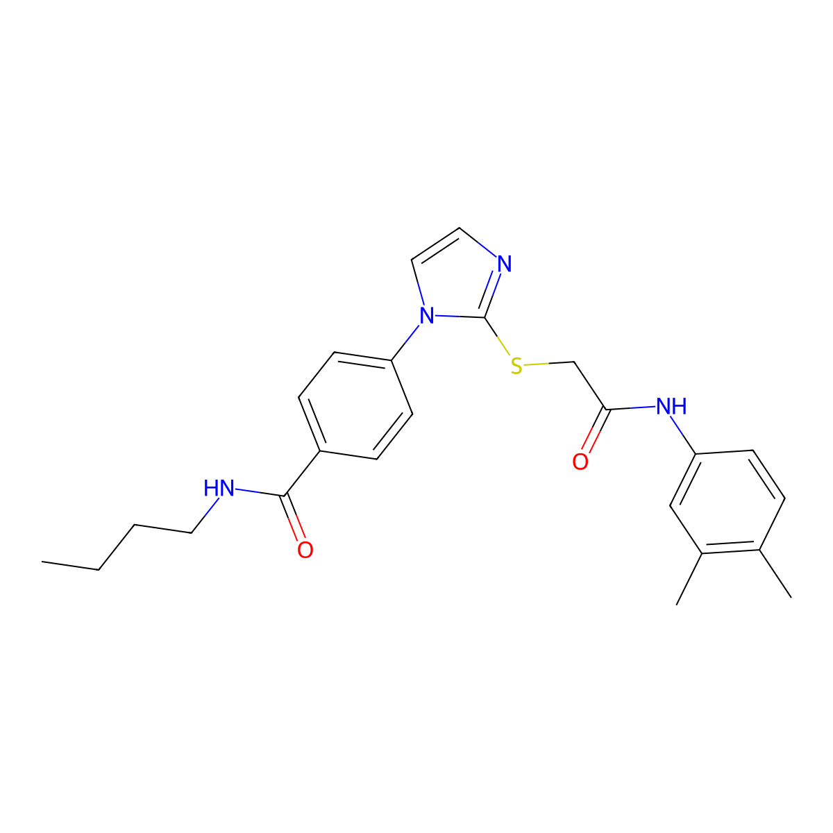 N-butyl-4-[2-({[(3,4-dimethylphenyl)carbamoyl]methyl}sulfanyl)-1H-imidazol-1-yl]benzamide molecular structure, CAS 1207013-64-6