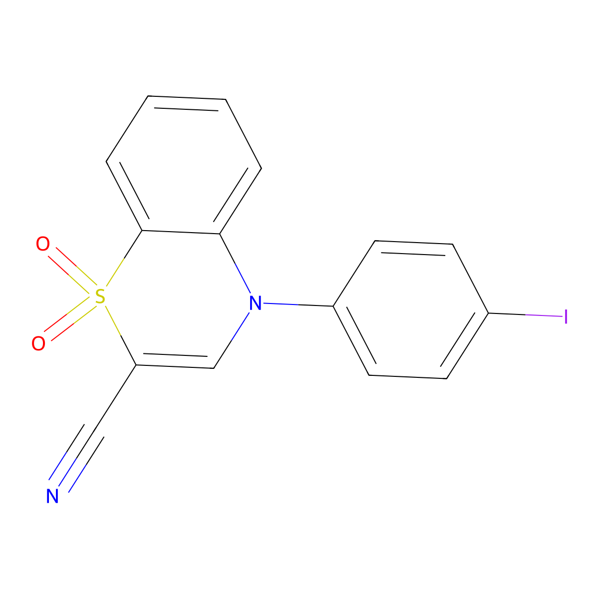 4-(4-iodophenyl)-4H-1,4-benzothiazine-2-carbonitrile 1,1-dioxide molecular structure, CAS 1207013-75-9
