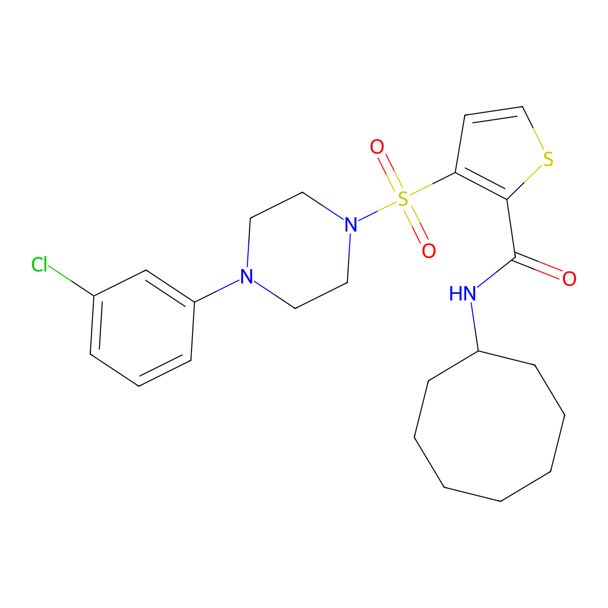 3-{[4-(3-chlorophenyl)piperazin-1-yl]sulfonyl}-N-cyclooctylthiophene-2-carboxamide molecular structure, CAS 1207013-76-0