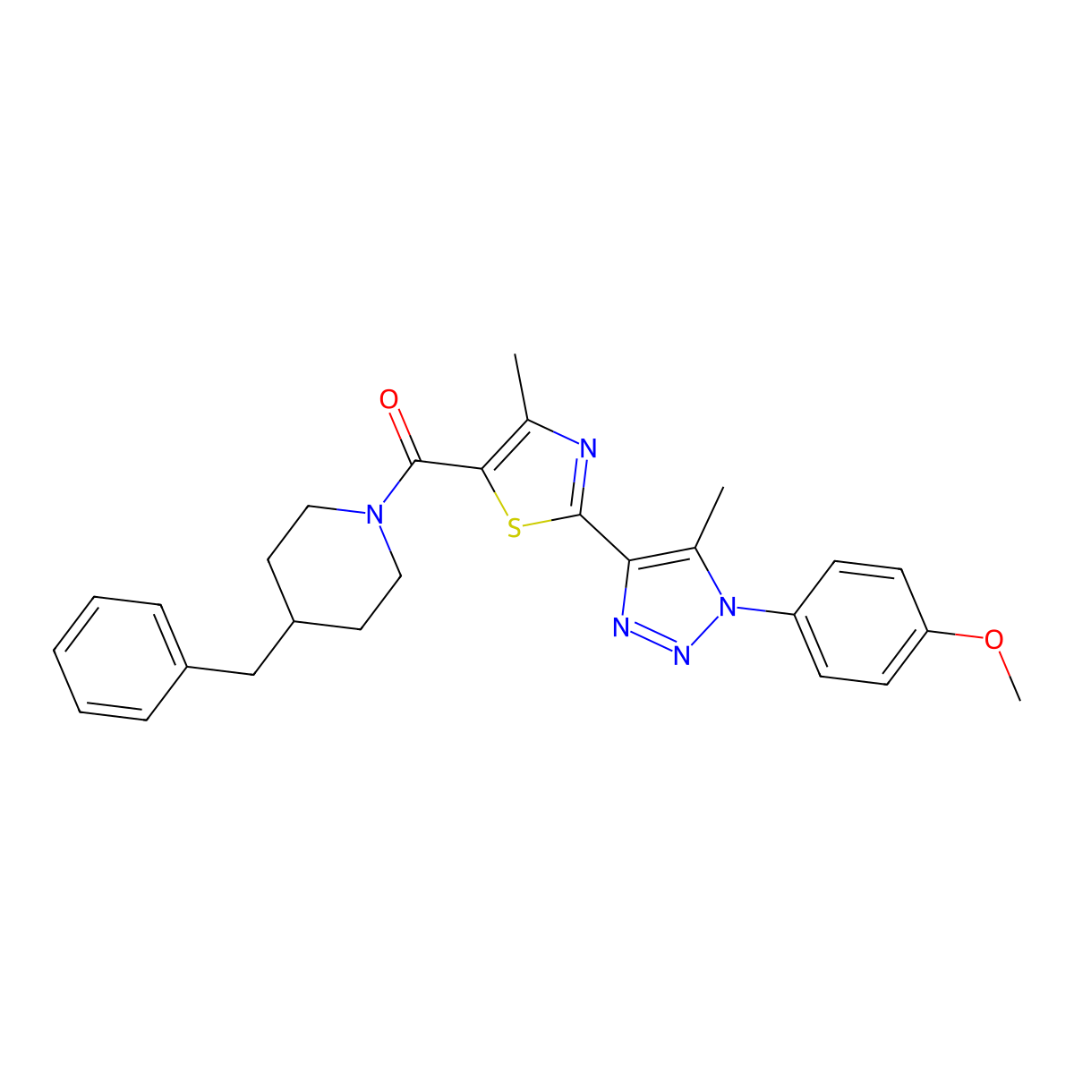(4-benzylpiperidin-1-yl)(2-(1-(4-methoxyphenyl)-5-methyl-1H-1,2,3-triazol-4-yl)-4-methylthiazol-5-yl)methanone molecular structure, CAS 1207013-80-6