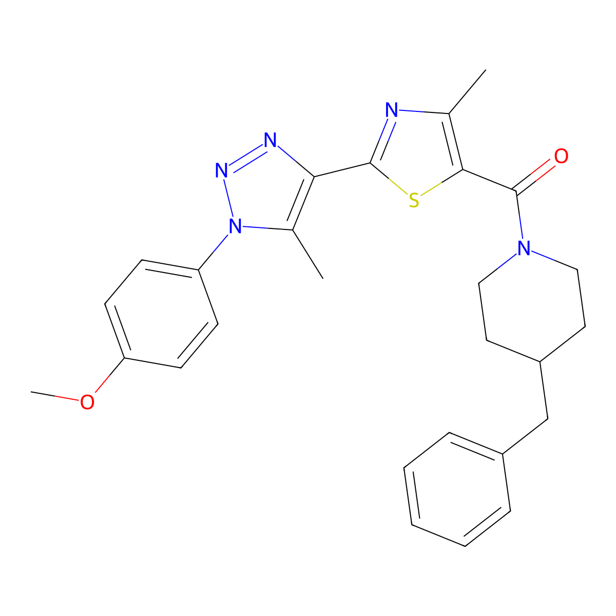 (4-benzylpiperidin-1-yl)(2-(1-(4-methoxyphenyl)-5-methyl-1H-1,2,3-triazol-4-yl)-4-methylthiazol-5-yl)methanone molecular structure, CAS 1207013-80-6