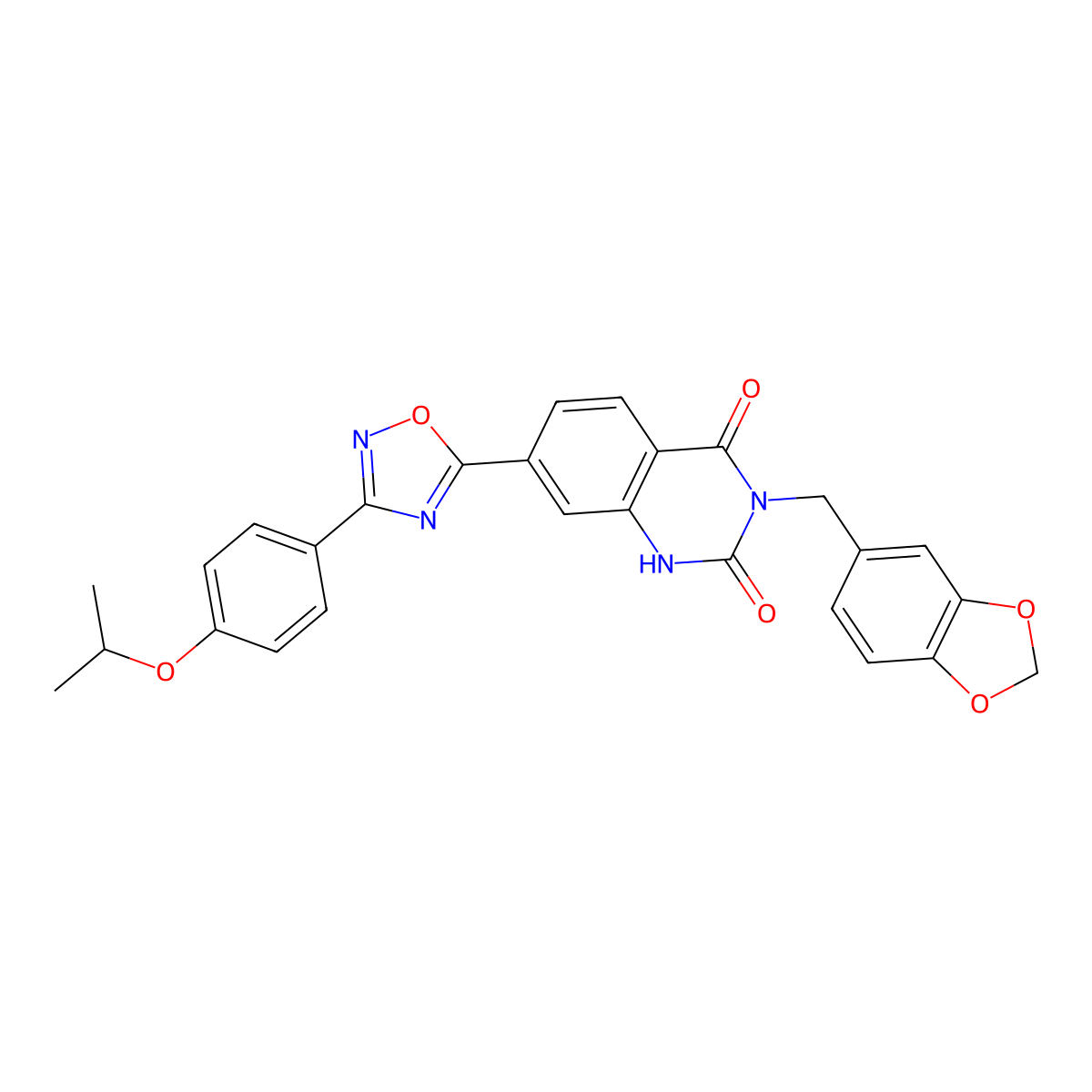 3-[(2H-1,3-benzodioxol-5-yl)methyl]-7-{3-[4-(propan-2-yloxy)phenyl]-1,2,4-oxadiazol-5-yl}-1,2,3,4-tetrahydroquinazoline-2,4-dione molecular structure, CAS 1207013-81-7