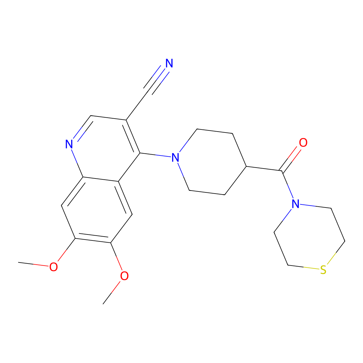 6,7-Dimethoxy-4-[4-(thiomorpholine-4-carbonyl)piperidin-1-yl]quinoline-3-carbonitrile molecular structure, CAS 1207013-85-1