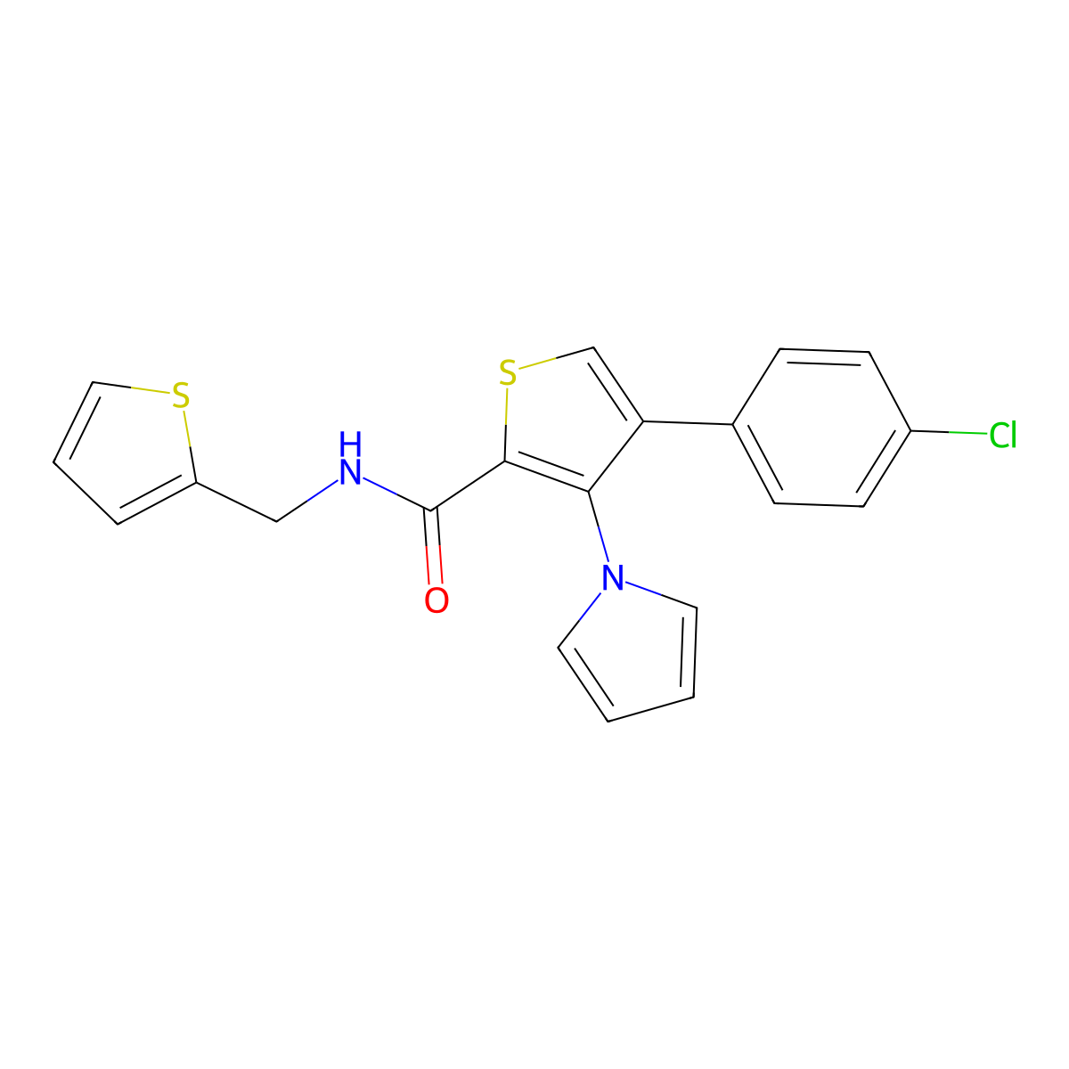 4-(4-chlorophenyl)-3-(1H-pyrrol-1-yl)-N-(thiophen-2-ylmethyl)thiophene-2-carboxamide molecular structure, CAS 1207013-90-8