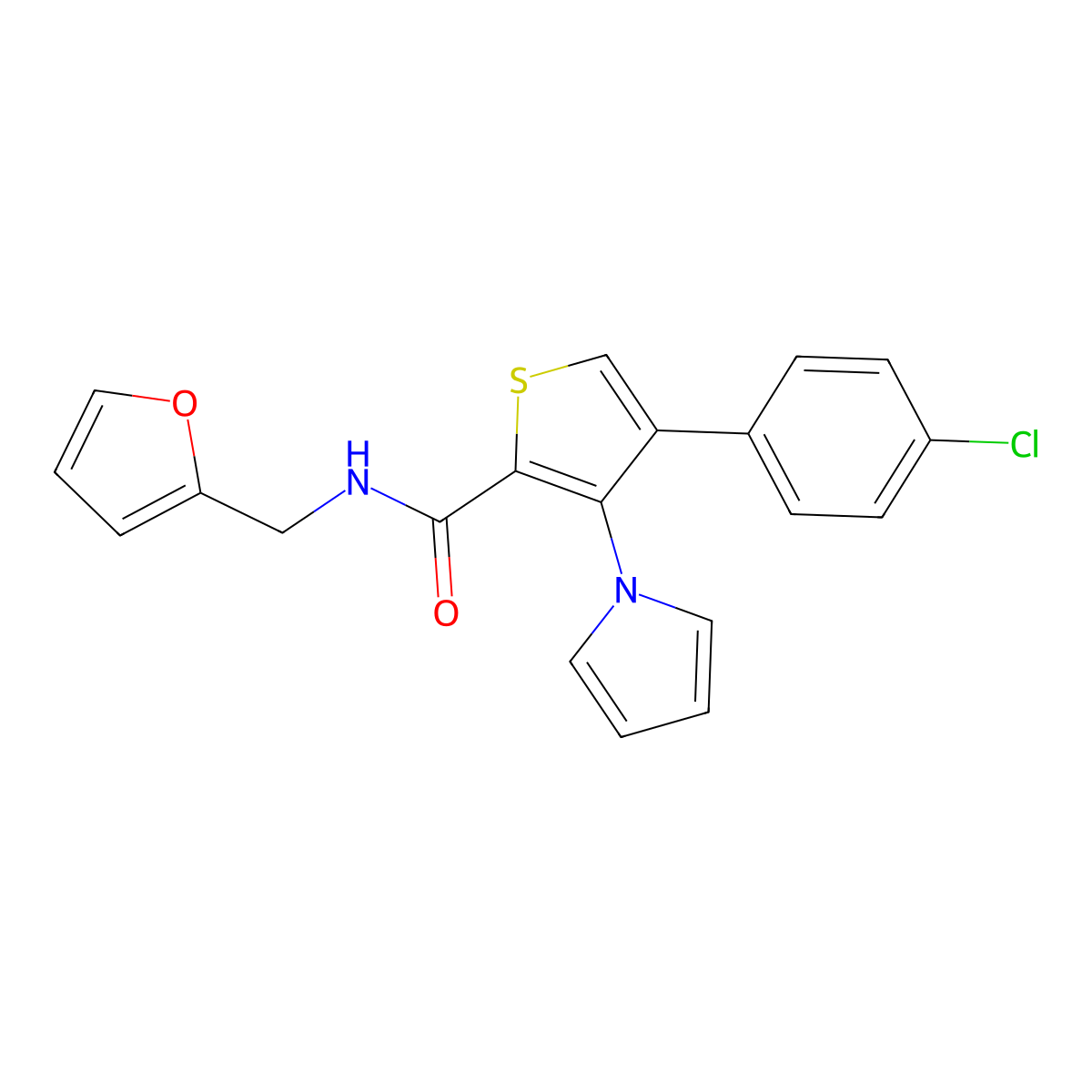 4-(4-chlorophenyl)-N-(furan-2-ylmethyl)-3-(1H-pyrrol-1-yl)thiophene-2-carboxamide molecular structure, CAS 1207013-96-4