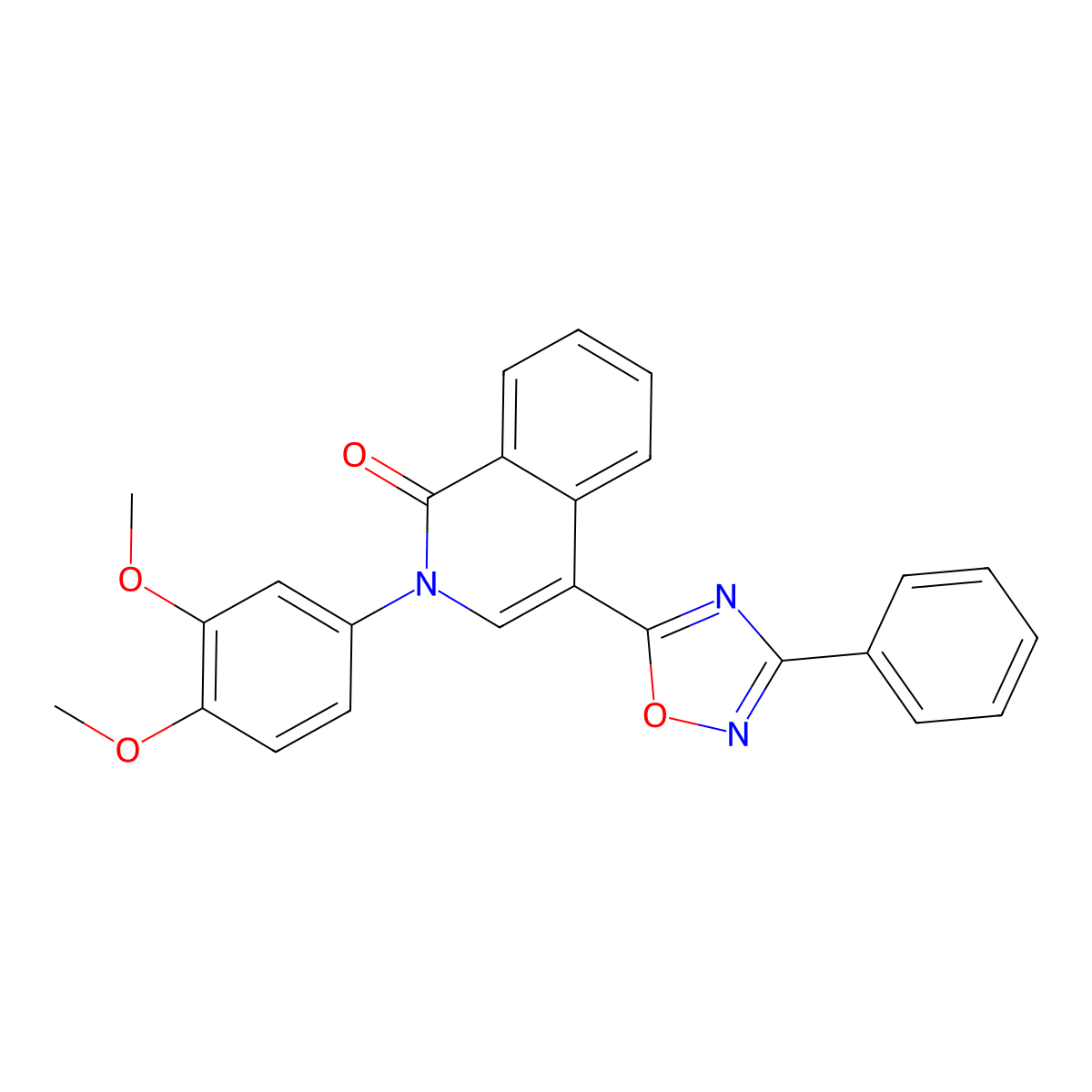 2-(3,4-dimethoxyphenyl)-4-(3-phenyl-1,2,4-oxadiazol-5-yl)isoquinolin-1(2H)-one molecular structure, CAS 1207014-09-2
