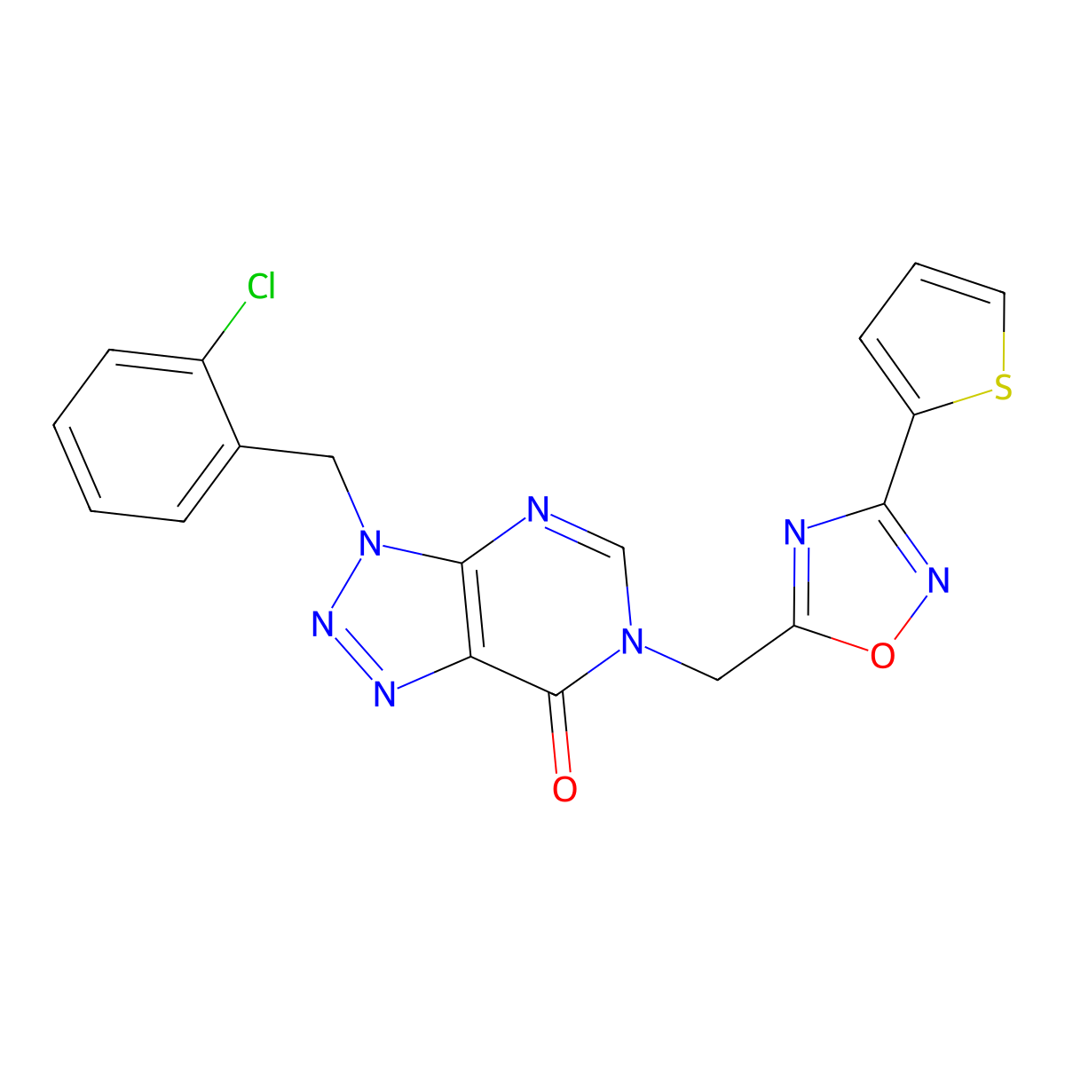 3-(2-chlorobenzyl)-6-((3-(thiophen-2-yl)-1,2,4-oxadiazol-5-yl)methyl)-3H-[1,2,3]triazolo[4,5-d]pyrimidin-7(6H)-one molecular structure, CAS 1207014-10-5