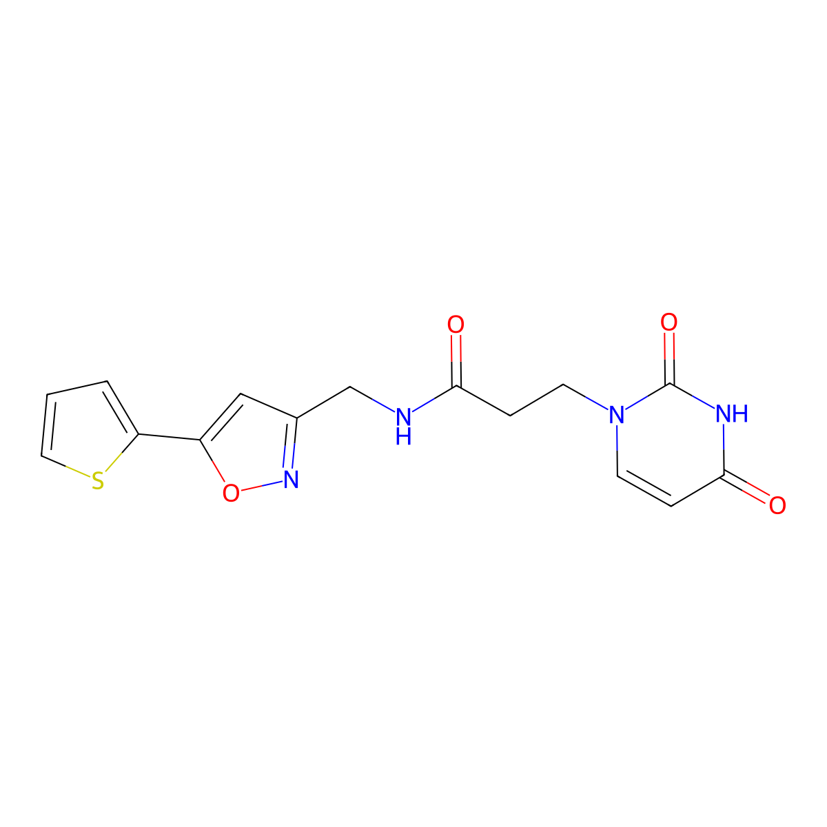3-(2,4-dioxo-3,4-dihydropyrimidin-1(2H)-yl)-N-((5-(thiophen-2-yl)isoxazol-3-yl)methyl)propanamide molecular structure, CAS 1207014-12-7