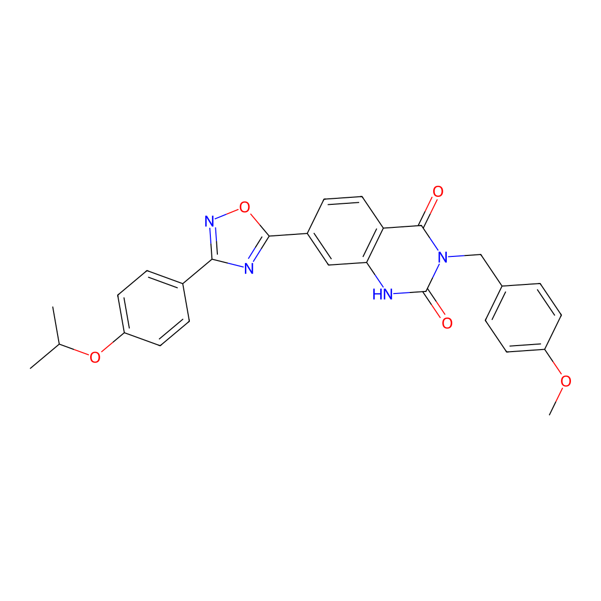 7-(3-(4-isopropoxyphenyl)-1,2,4-oxadiazol-5-yl)-3-(4-methoxybenzyl)quinazoline-2,4(1H,3H)-dione molecular structure, CAS 1207014-29-6