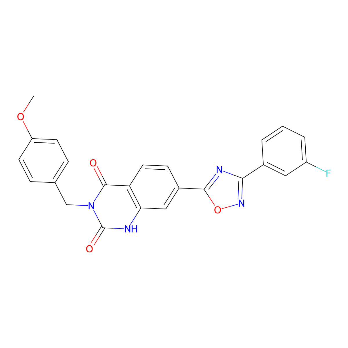 7-(3-(3-fluorophenyl)-1,2,4-oxadiazol-5-yl)-3-(4-methoxybenzyl)quinazoline-2,4(1H,3H)-dione molecular structure, CAS 1207014-33-2