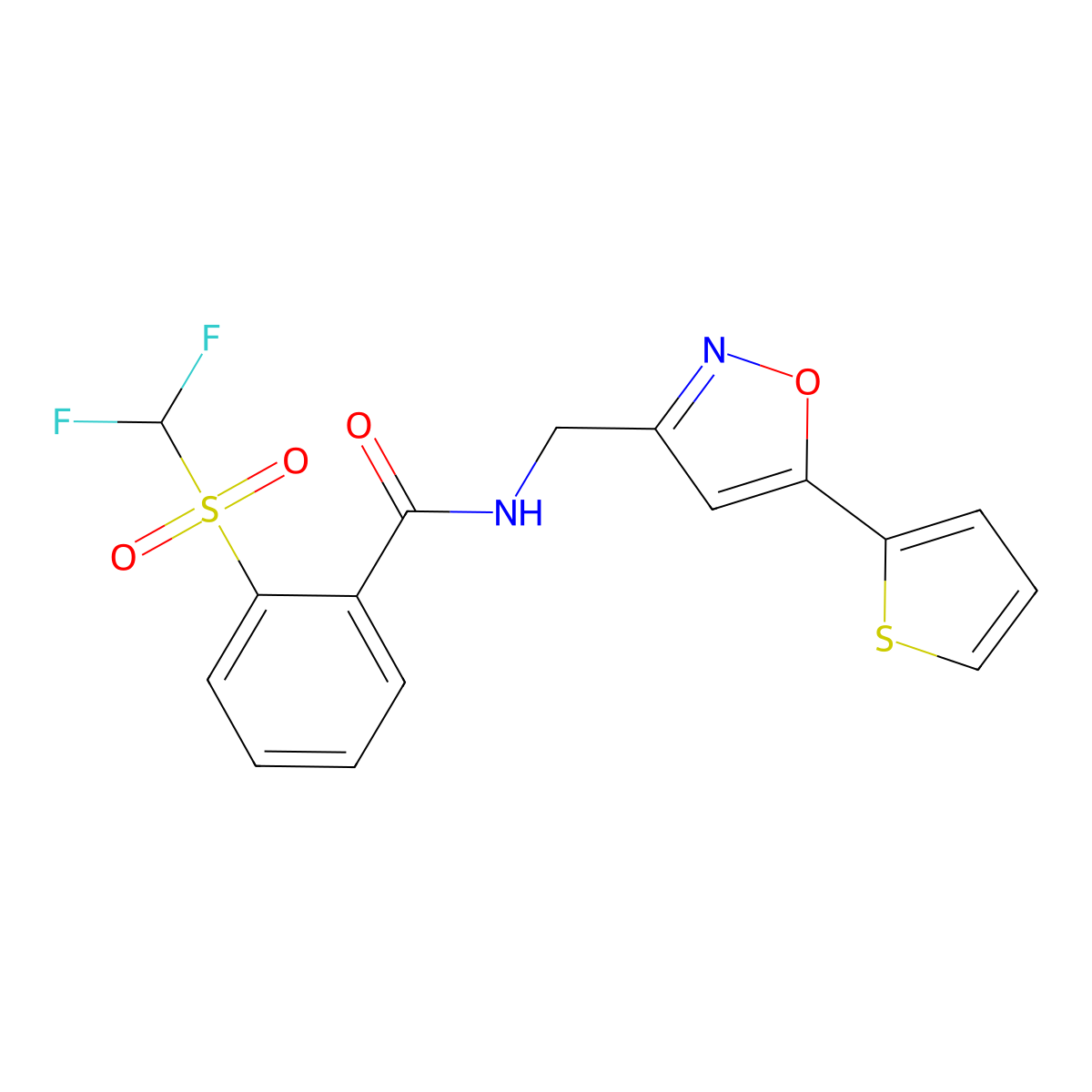 2-((difluoromethyl)sulfonyl)-N-((5-(thiophen-2-yl)isoxazol-3-yl)methyl)benzamide molecular structure, CAS 1207014-34-3