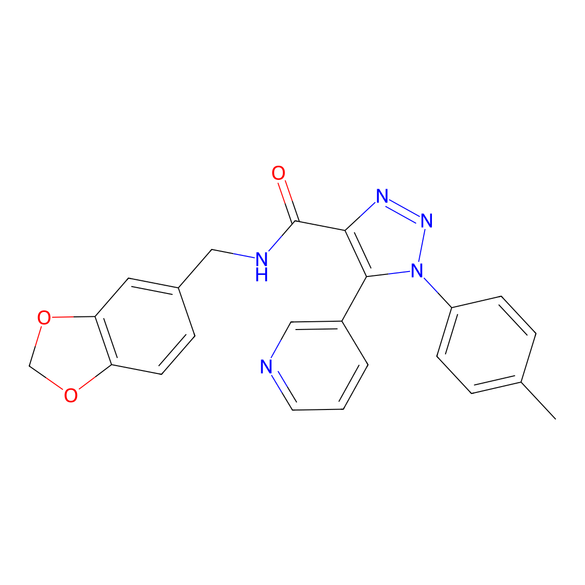 N-(benzo[d][1,3]dioxol-5-ylmethyl)-5-(pyridin-3-yl)-1-(p-tolyl)-1H-1,2,3-triazole-4-carboxamide molecular structure, CAS 1207014-36-5