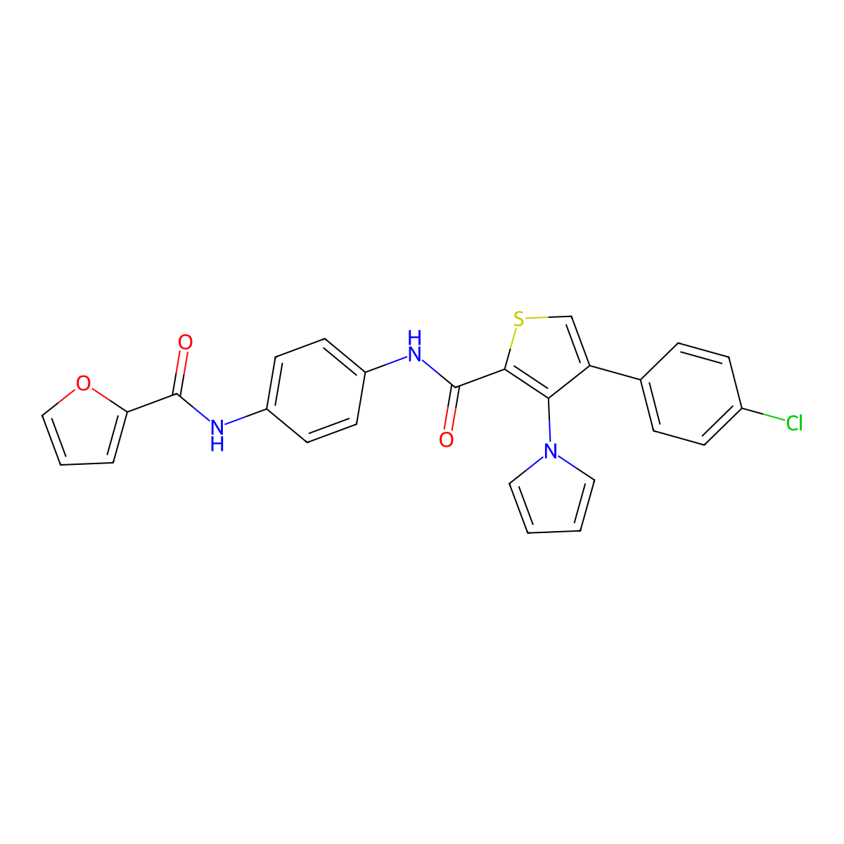 N-{4-[4-(4-chlorophenyl)-3-(1H-pyrrol-1-yl)thiophene-2-amido]phenyl}furan-2-carboxamide molecular structure, CAS 1207014-37-6
