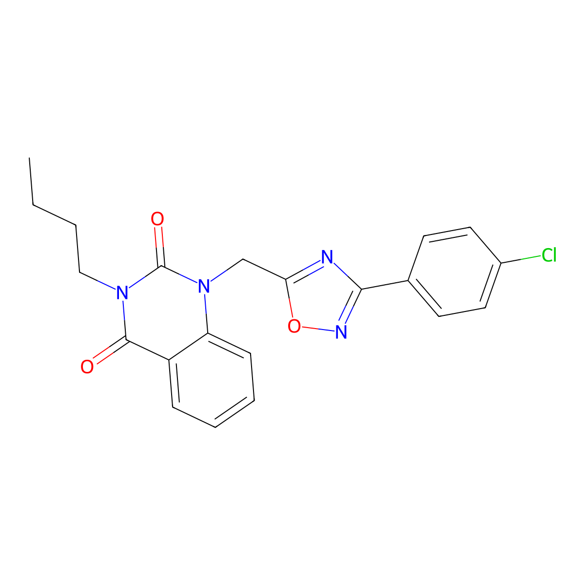 3-butyl-1-((3-(4-chlorophenyl)-1,2,4-oxadiazol-5-yl)methyl)quinazoline-2,4(1H,3H)-dione molecular structure, CAS 1207014-39-8