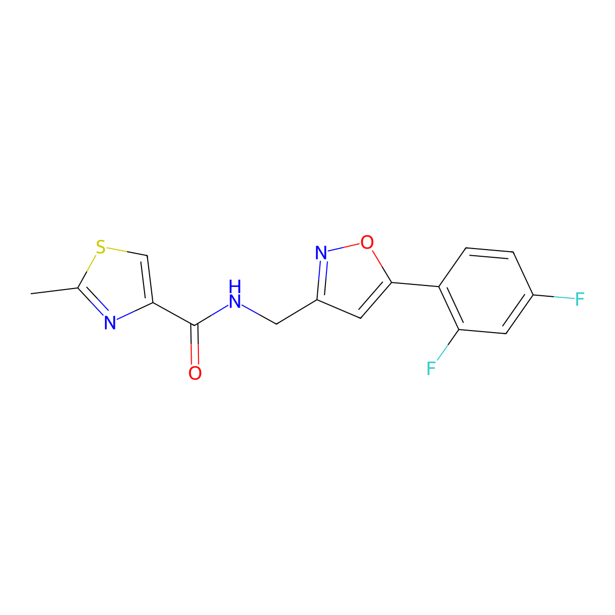N-((5-(2,4-difluorophenyl)isoxazol-3-yl)methyl)-2-methylthiazole-4-carboxamide molecular structure, CAS 1207014-41-2