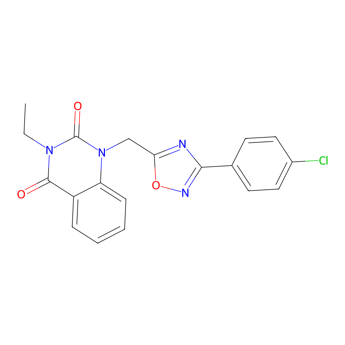 1-((3-(4-chlorophenyl)-1,2,4-oxadiazol-5-yl)methyl)-3-ethylquinazoline-2,4(1H,3H)-dione molecular structure, CAS 1207014-43-4