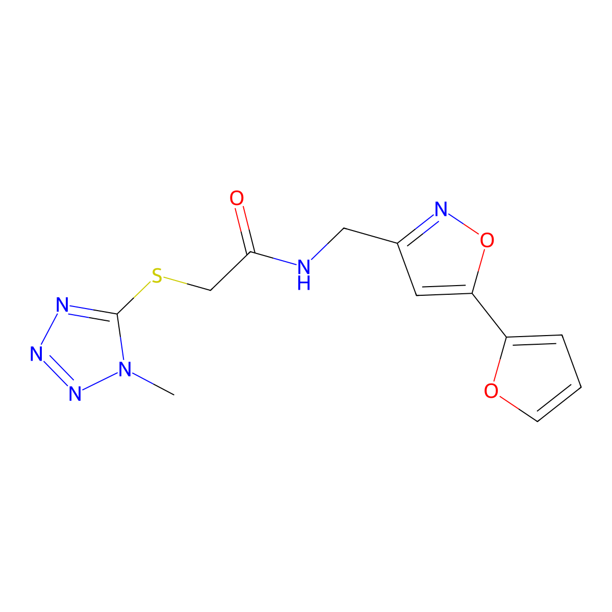 N-((5-(furan-2-yl)isoxazol-3-yl)methyl)-2-((1-methyl-1H-tetrazol-5-yl)thio)acetamide molecular structure, CAS 1207014-47-8