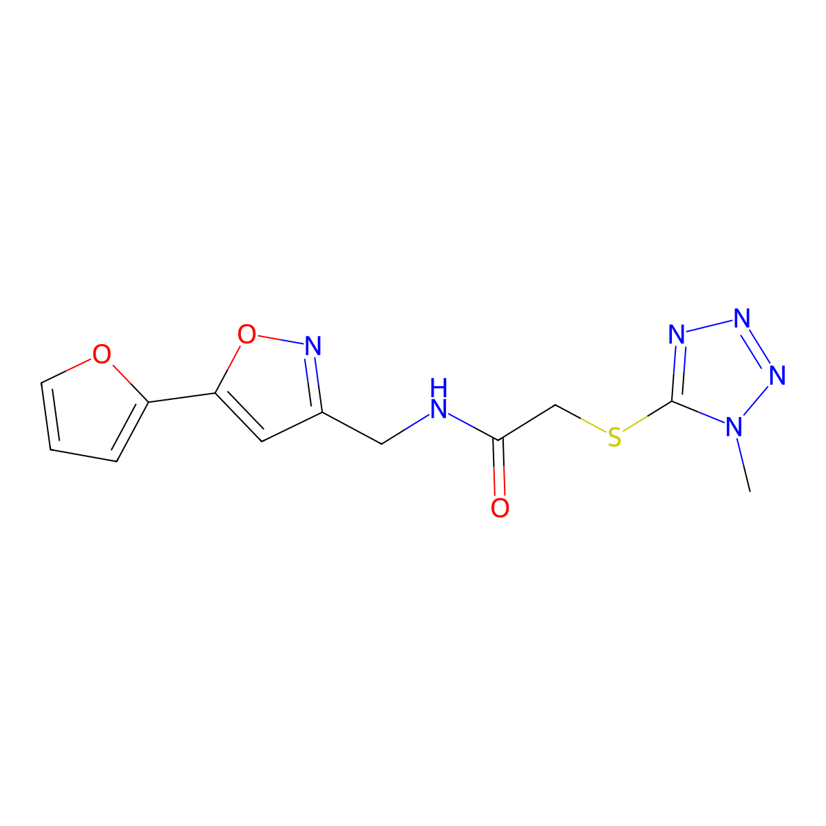 N-((5-(furan-2-yl)isoxazol-3-yl)methyl)-2-((1-methyl-1H-tetrazol-5-yl)thio)acetamide molecular structure, CAS 1207014-47-8