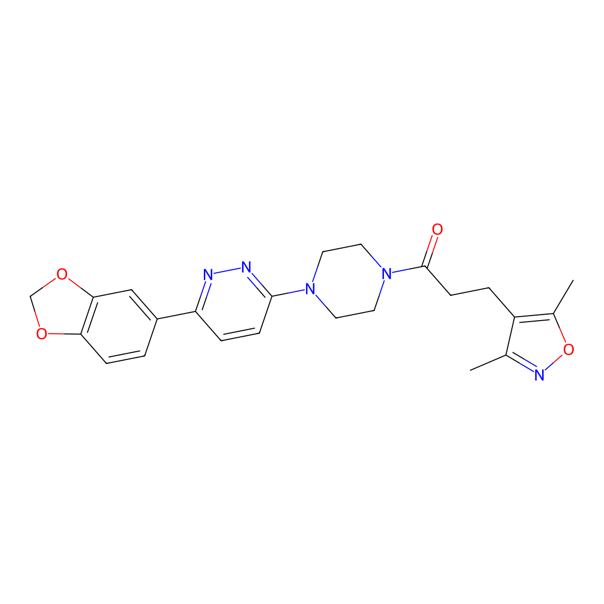 1-(4-(6-(Benzo[d][1,3]dioxol-5-yl)pyridazin-3-yl)piperazin-1-yl)-3-(3,5-dimethylisoxazol-4-yl)propan-1-one molecular structure, CAS 1207014-53-6