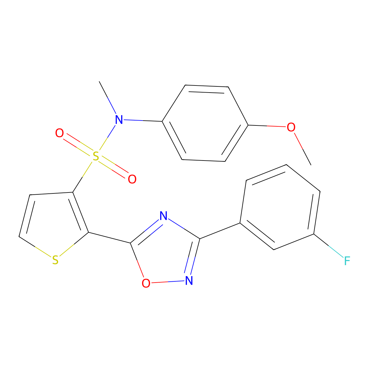2-[3-(3-fluorophenyl)-1,2,4-oxadiazol-5-yl]-N-(4-methoxyphenyl)-N-methylthiophene-3-sulfonamide molecular structure, CAS 1207014-54-7