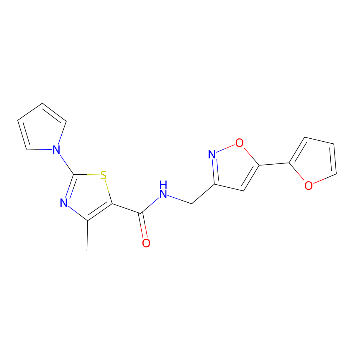 N-((5-(furan-2-yl)isoxazol-3-yl)methyl)-4-methyl-2-(1H-pyrrol-1-yl)thiazole-5-carboxamide molecular structure, CAS 1207014-55-8