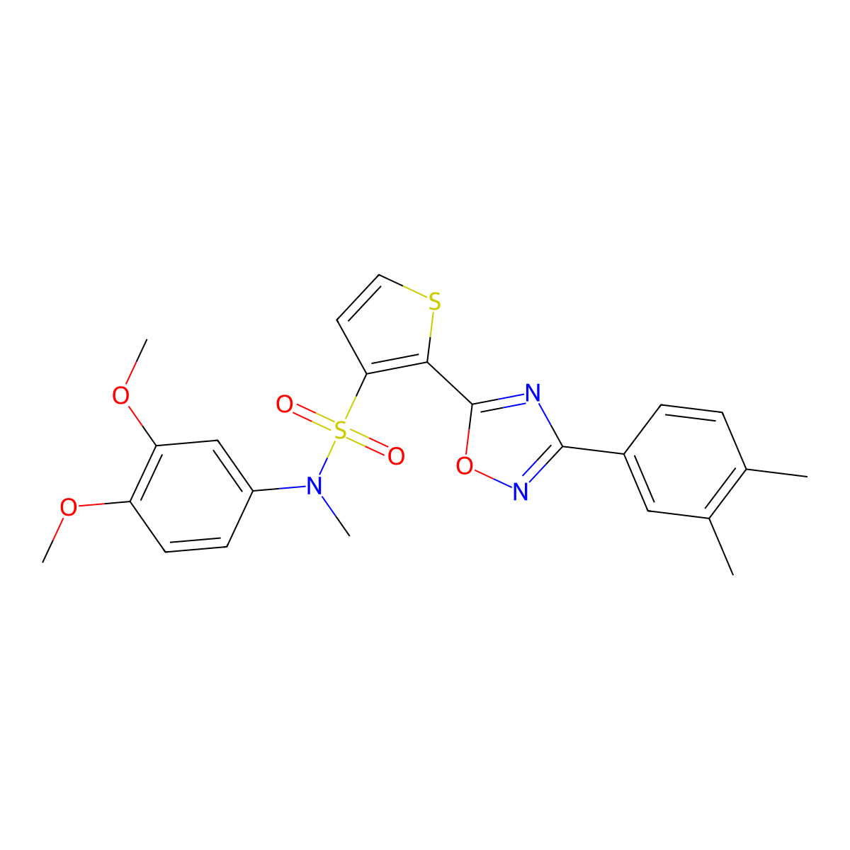 N-(3,4-dimethoxyphenyl)-2-[3-(3,4-dimethylphenyl)-1,2,4-oxadiazol-5-yl]-N-methylthiophene-3-sulfonamide molecular structure, CAS 1207014-59-2