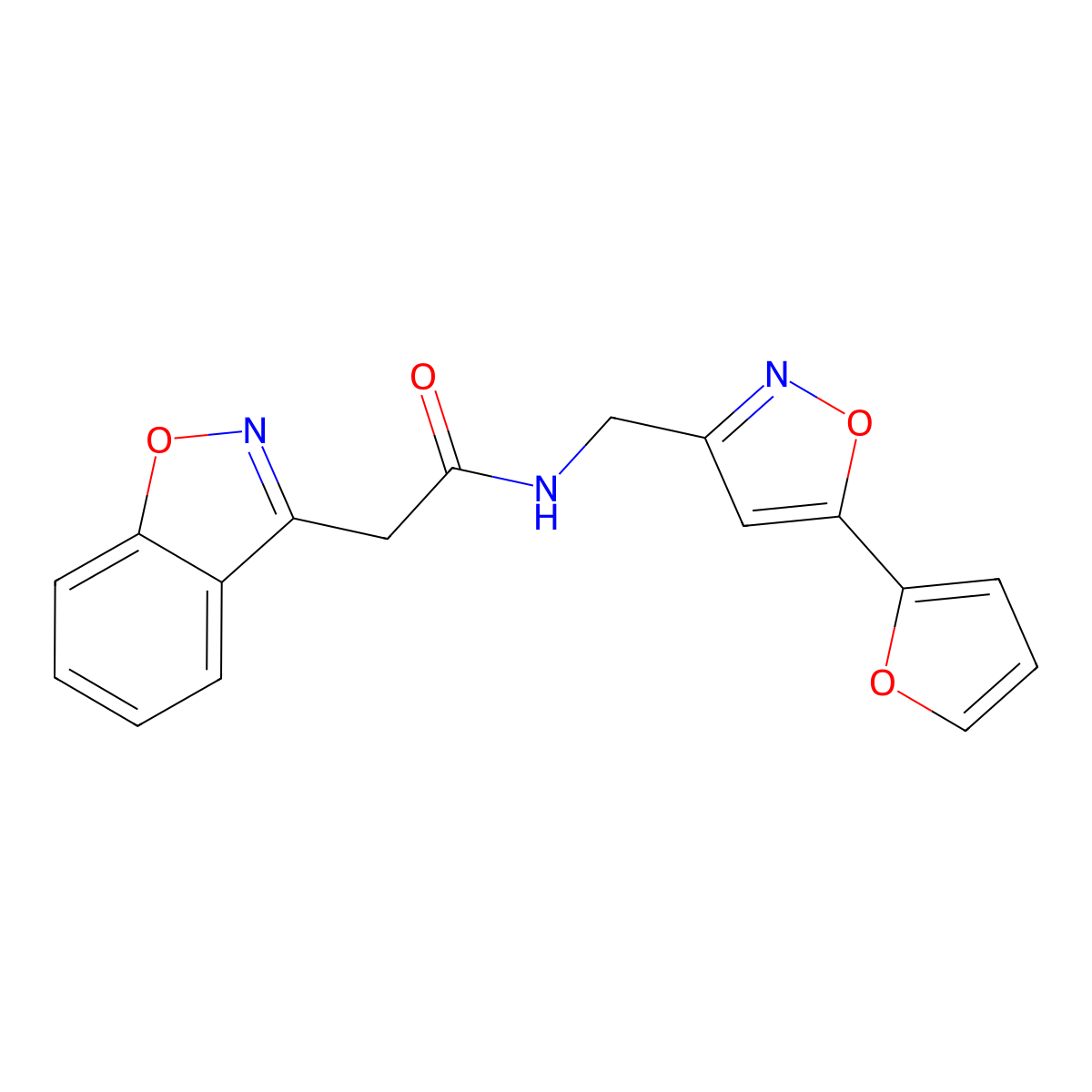 2-(1,2-benzoxazol-3-yl)-N-{[5-(furan-2-yl)-1,2-oxazol-3-yl]methyl}acetamide molecular structure, CAS 1207014-64-9