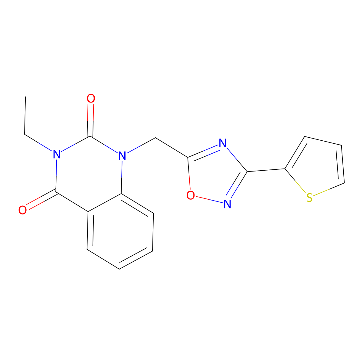 3-ethyl-1-((3-(thiophen-2-yl)-1,2,4-oxadiazol-5-yl)methyl)quinazoline-2,4(1H,3H)-dione molecular structure, CAS 1207014-65-0
