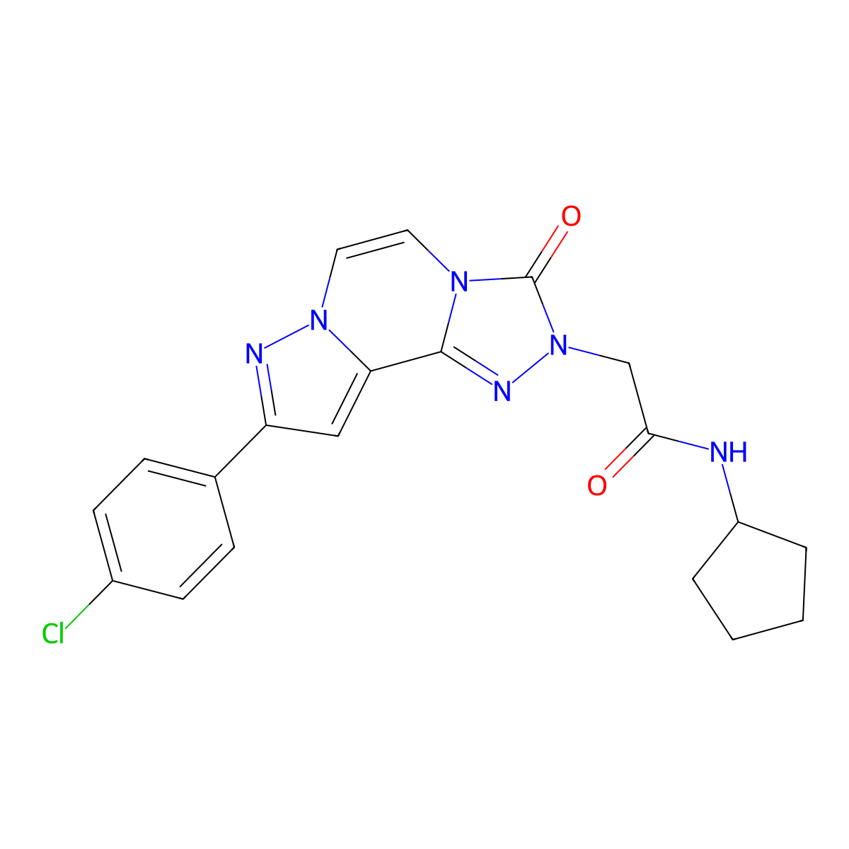 2-[11-(4-chlorophenyl)-5-oxo-3,4,6,9,10-pentazatricyclo[7.3.0.02,6]dodeca-1(12),2,7,10-tetraen-4-yl]-N-cyclopentylacetamide molecular structure, CAS 1207014-70-7