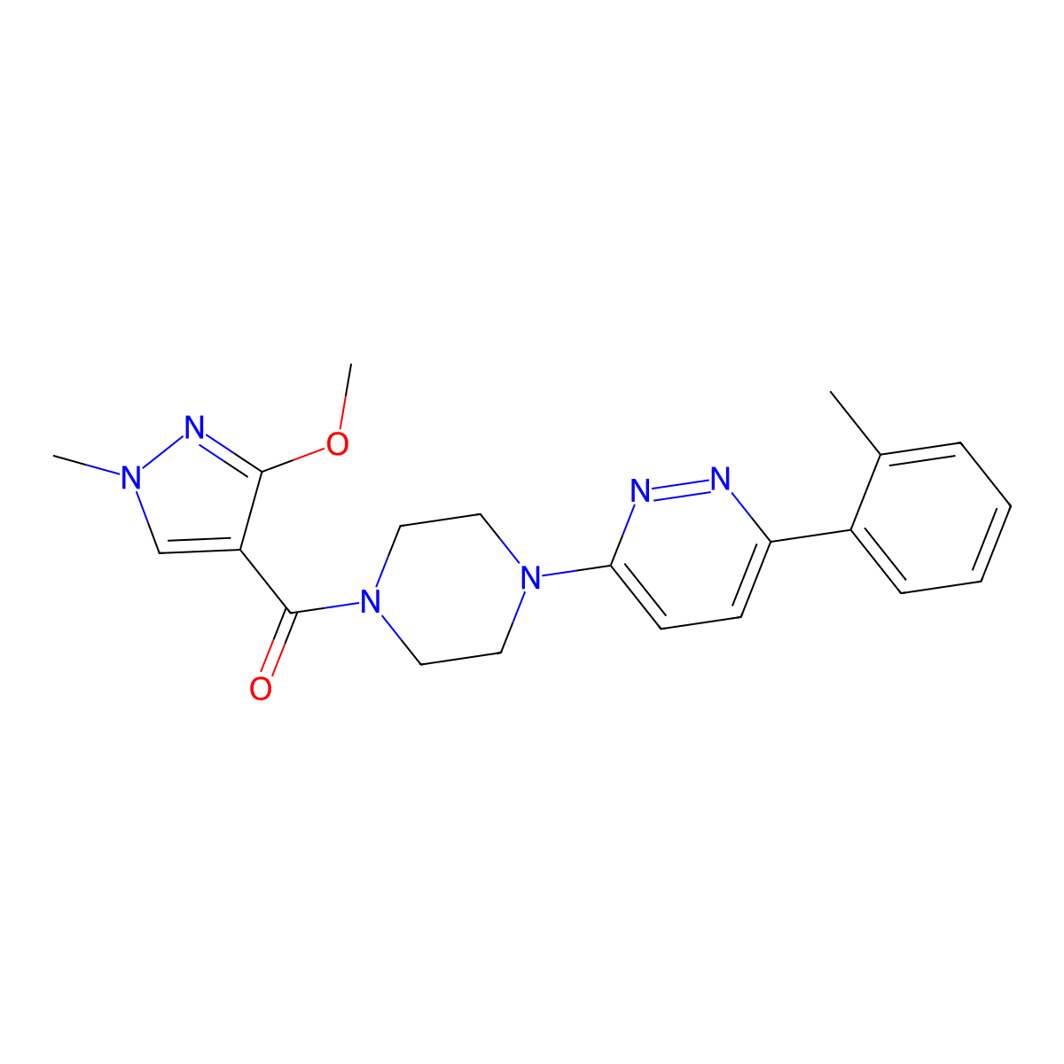 (3-methoxy-1-methyl-1H-pyrazol-4-yl)(4-(6-(o-tolyl)pyridazin-3-yl)piperazin-1-yl)methanone molecular structure, CAS 1207014-73-0