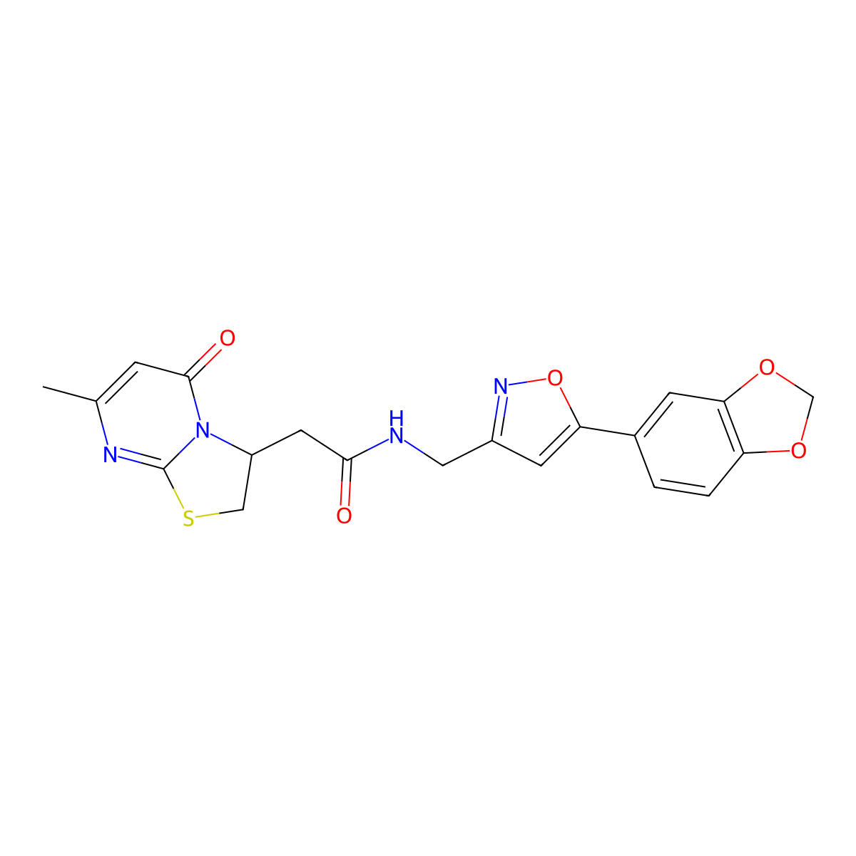 N-((5-(benzo[d][1,3]dioxol-5-yl)isoxazol-3-yl)methyl)-2-(7-methyl-5-oxo-3,5-dihydro-2H-thiazolo[3,2-a]pyrimidin-3-yl)acetamide molecular structure, CAS 1207014-79-6