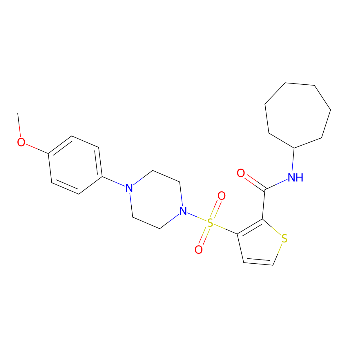 N-cycloheptyl-3-{[4-(4-methoxyphenyl)piperazin-1-yl]sulfonyl}thiophene-2-carboxamide molecular structure, CAS 1207014-85-4