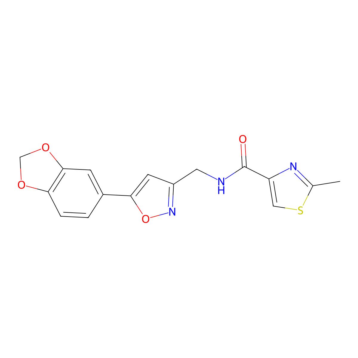 N-((5-(benzo[d][1,3]dioxol-5-yl)isoxazol-3-yl)methyl)-2-methylthiazole-4-carboxamide molecular structure, CAS 1207014-87-6
