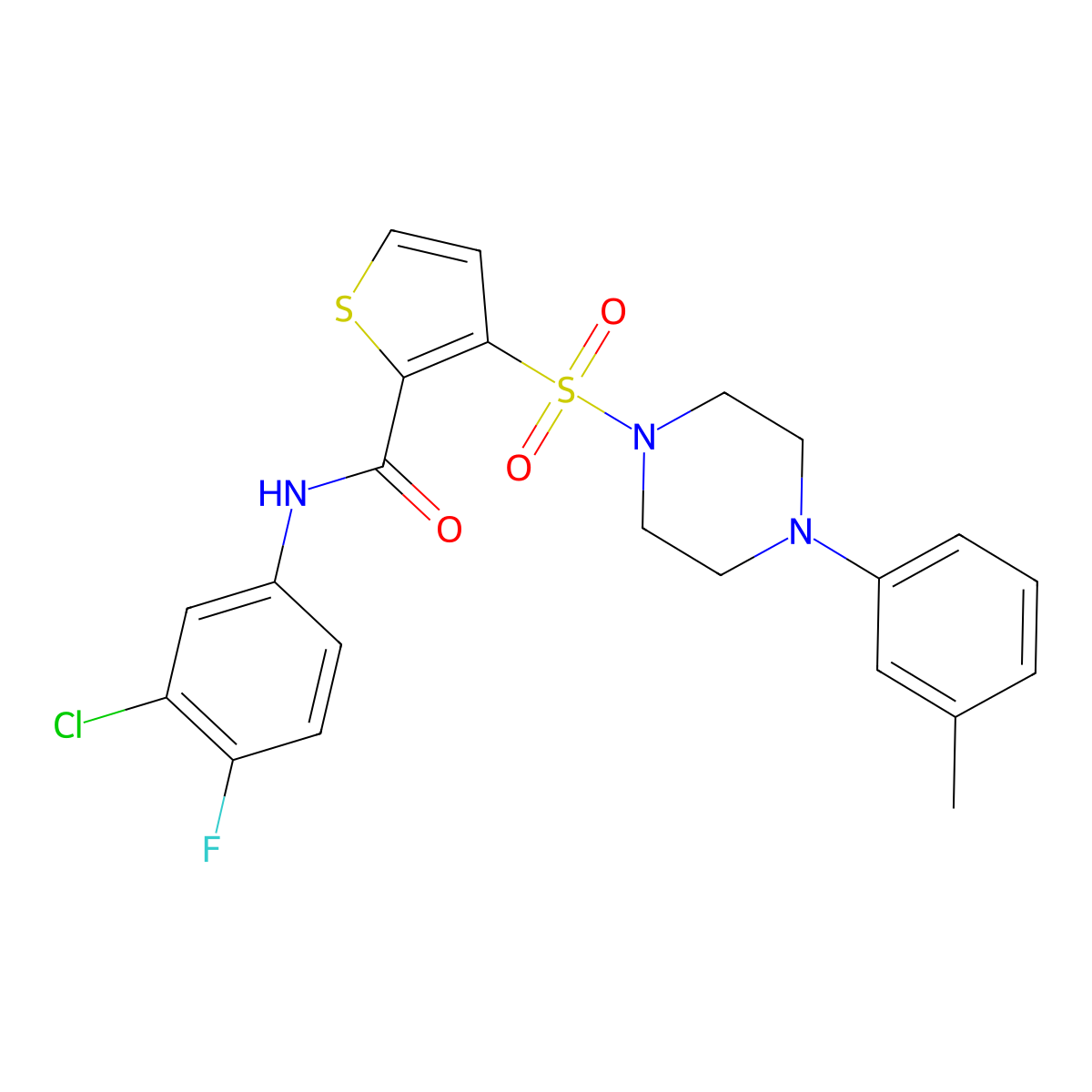 N-(3-chloro-4-fluorophenyl)-3-{[4-(3-methylphenyl)piperazin-1-yl]sulfonyl}thiophene-2-carboxamide molecular structure, CAS 1207014-97-8