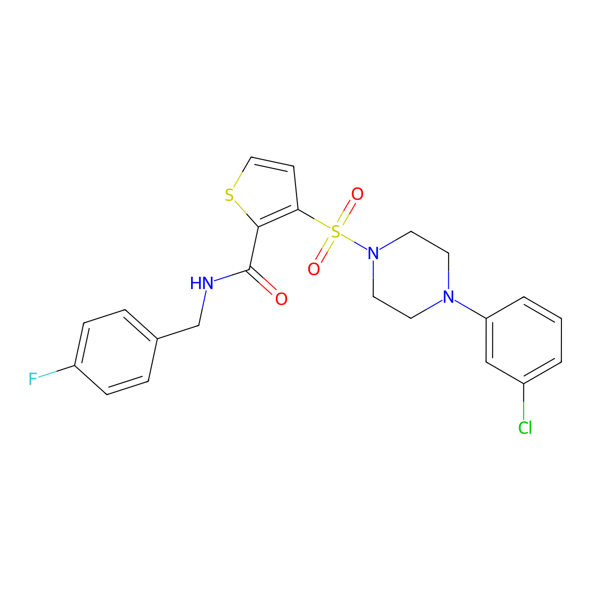 3-{[4-(3-chlorophenyl)piperazin-1-yl]sulfonyl}-N-(4-fluorobenzyl)thiophene-2-carboxamide molecular structure, CAS 1207015-04-0