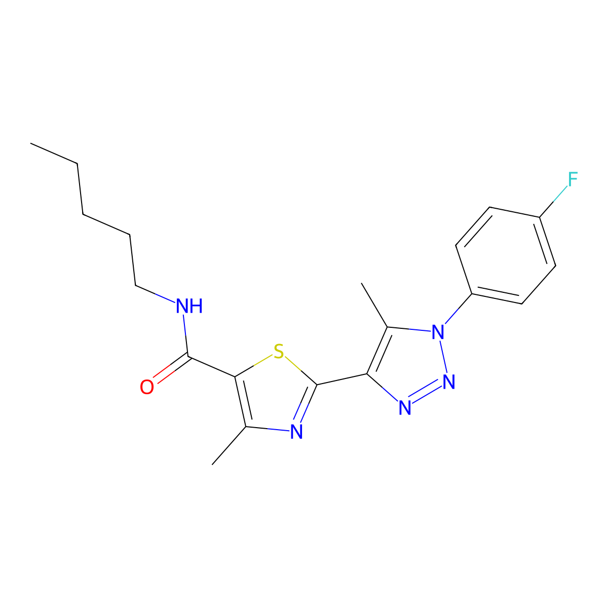 2-(1-(4-fluorophenyl)-5-methyl-1H-1,2,3-triazol-4-yl)-4-methyl-N-pentylthiazole-5-carboxamide molecular structure, CAS 1207015-06-2