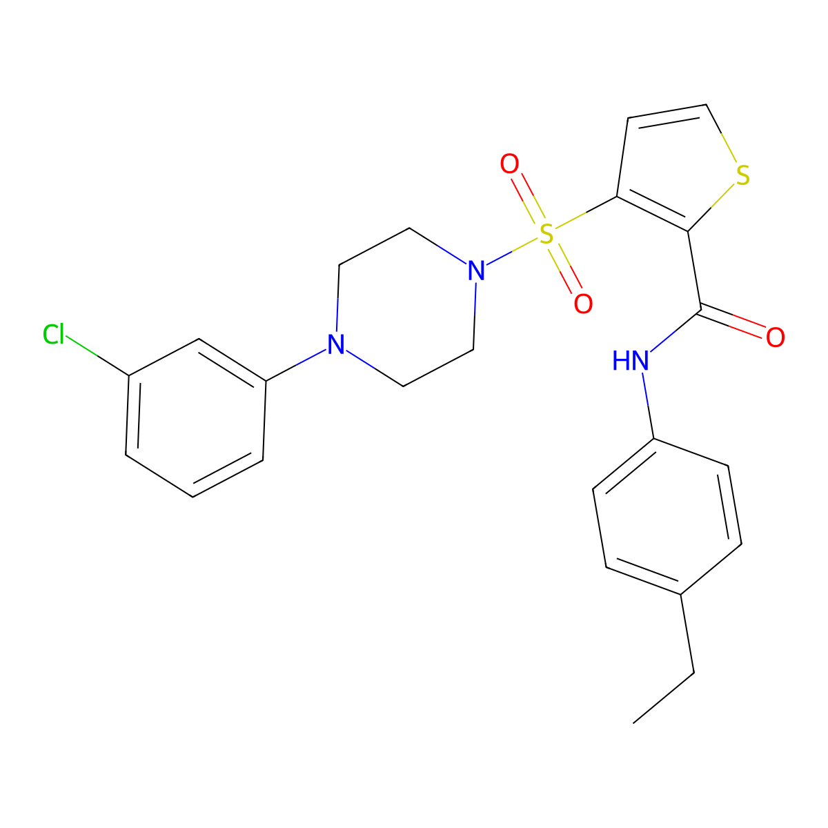 3-{[4-(3-chlorophenyl)piperazin-1-yl]sulfonyl}-N-(4-ethylphenyl)thiophene-2-carboxamide molecular structure, CAS 1207015-22-2