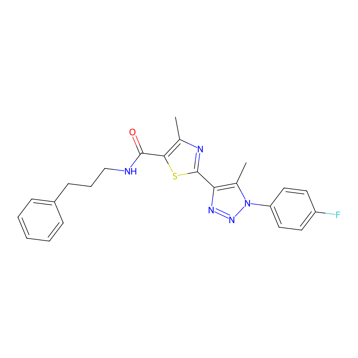 2-[1-(4-fluorophenyl)-5-methyl-1H-1,2,3-triazol-4-yl]-4-methyl-N-(3-phenylpropyl)-1,3-thiazole-5-carboxamide molecular structure, CAS 1207015-25-5