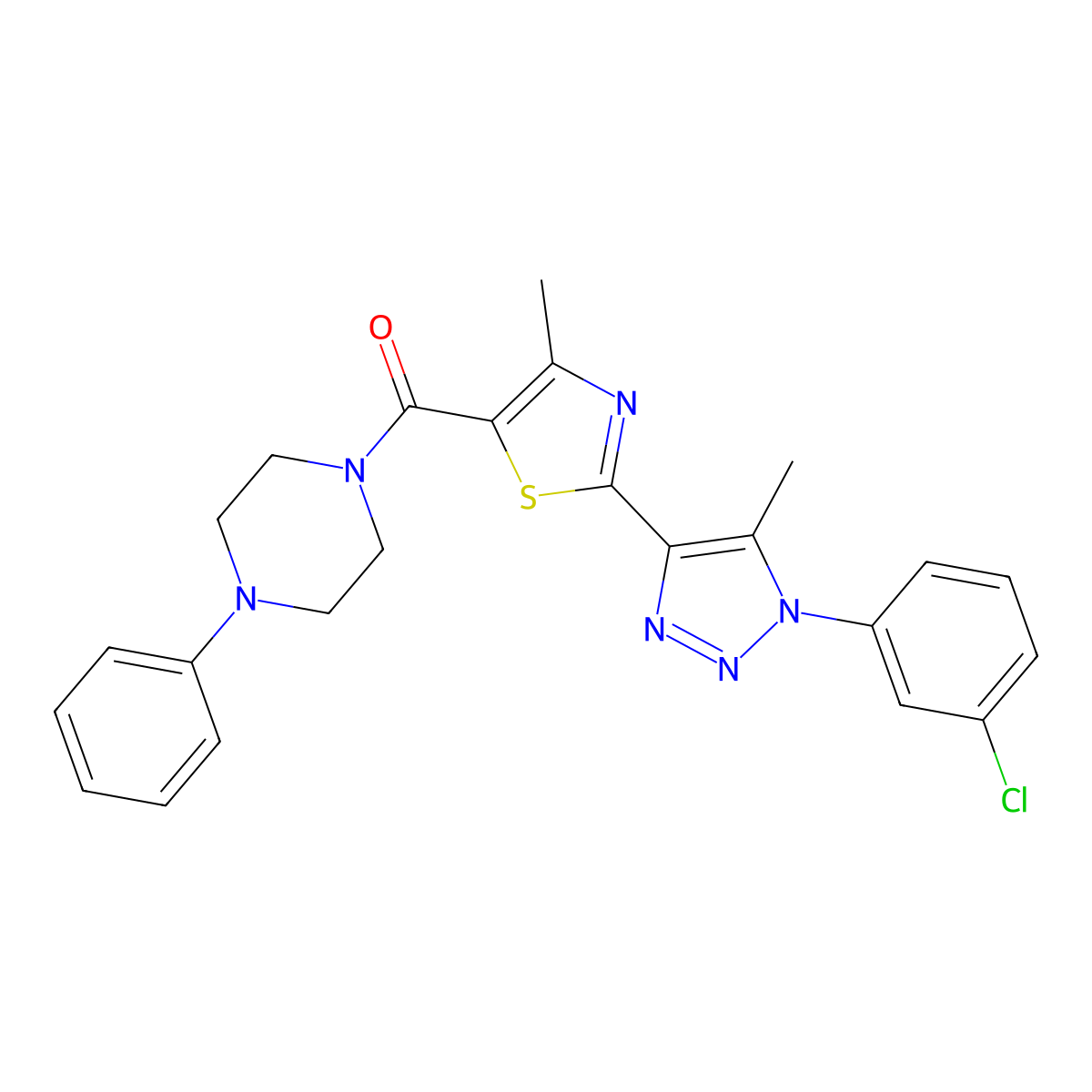 (2-(1-(3-chlorophenyl)-5-methyl-1H-1,2,3-triazol-4-yl)-4-methylthiazol-5-yl)(4-phenylpiperazin-1-yl)methanone molecular structure, CAS 1207015-42-6
