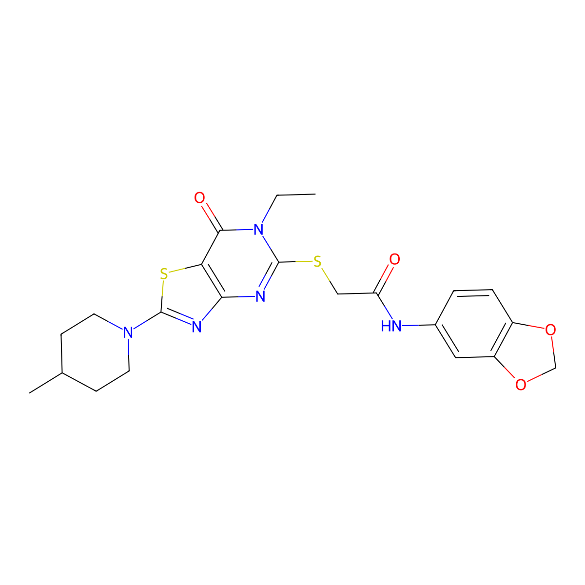 N-(2H-1,3-benzodioxol-5-yl)-2-{[6-ethyl-2-(4-methylpiperidin-1-yl)-7-oxo-6H,7H-[1,3]thiazolo[4,5-d]pyrimidin-5-yl]sulfanyl}acetamide molecular structure, CAS 1207015-53-9