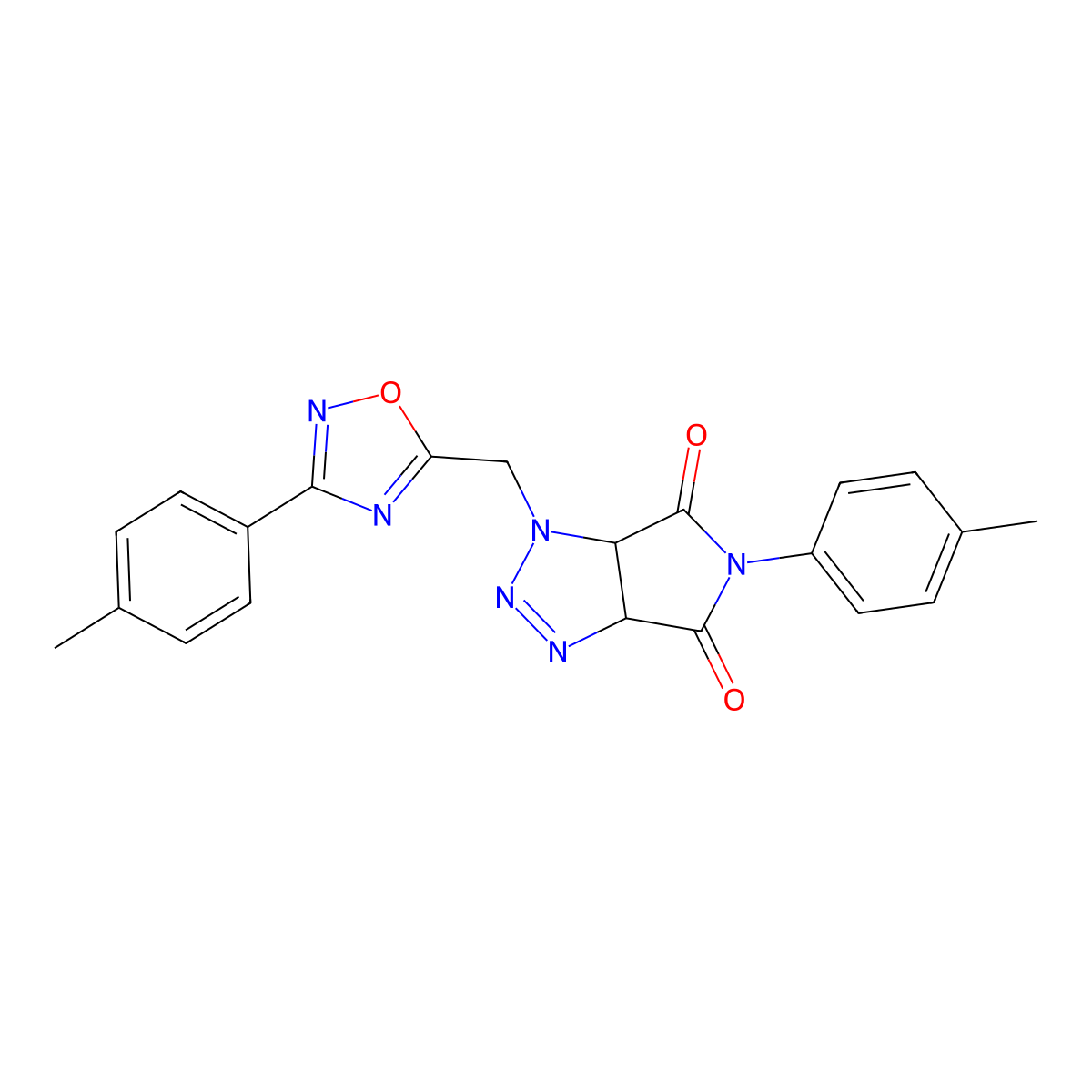 5-(p-tolyl)-1-((3-(p-tolyl)-1,2,4-oxadiazol-5-yl)methyl)-1,6a-dihydropyrrolo[3,4-d][1,2,3]triazole-4,6(3aH,5H)-dione molecular structure, CAS 1207015-56-2