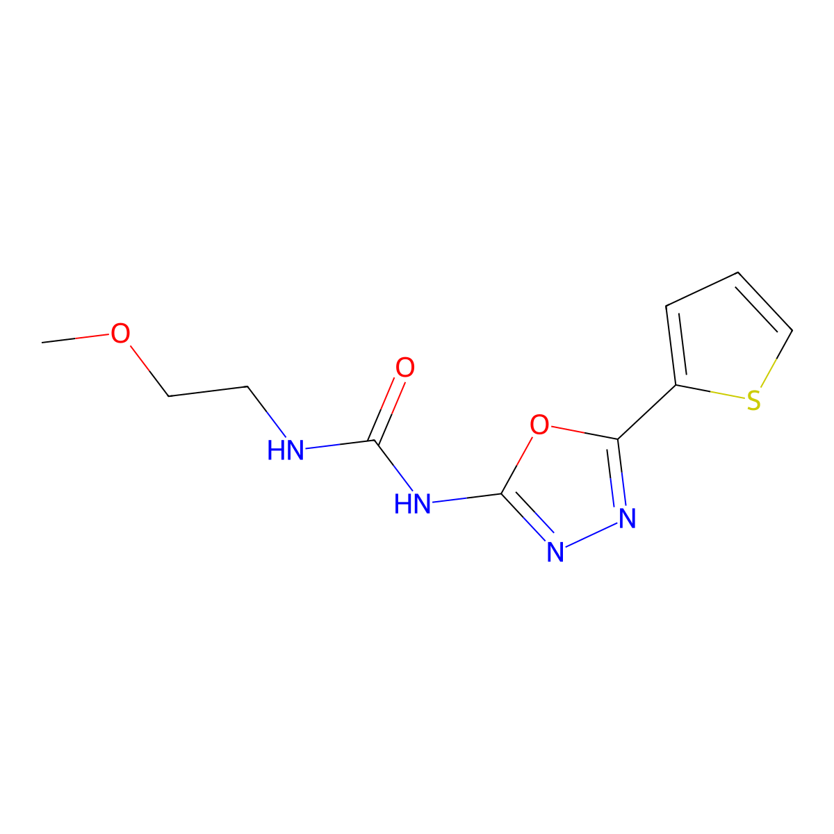 1-(2-Methoxyethyl)-3-(5-(thiophen-2-yl)-1,3,4-oxadiazol-2-yl)urea molecular structure, CAS 1207015-58-4