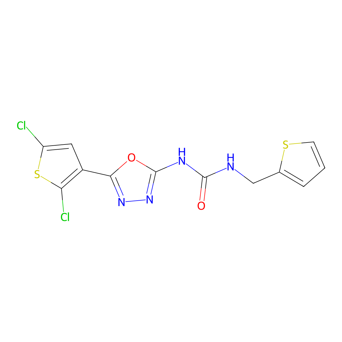 1-(5-(2,5-Dichlorothiophen-3-yl)-1,3,4-oxadiazol-2-yl)-3-(thiophen-2-ylmethyl)urea molecular structure, CAS 1207015-65-3