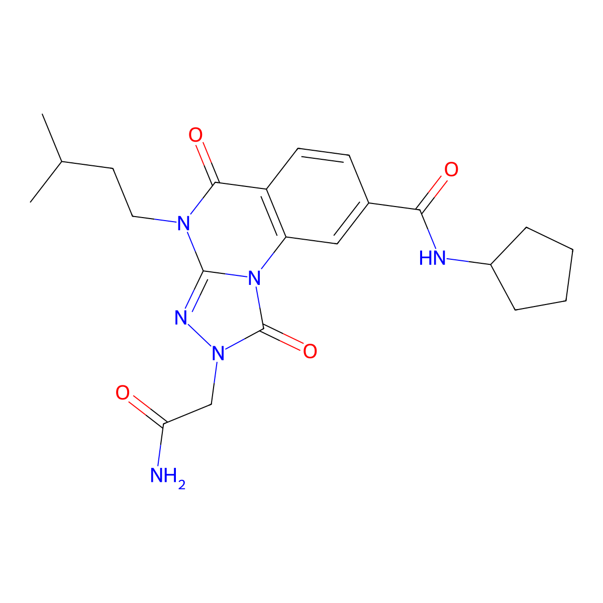 2-(2-amino-2-oxoethyl)-N-cyclopentyl-4-(3-methylbutyl)-1,5-dioxo-1,2,4,5-tetrahydro[1,2,4]triazolo[4,3-a]quinazoline-8-carboxamide molecular structure, CAS 1207015-87-9