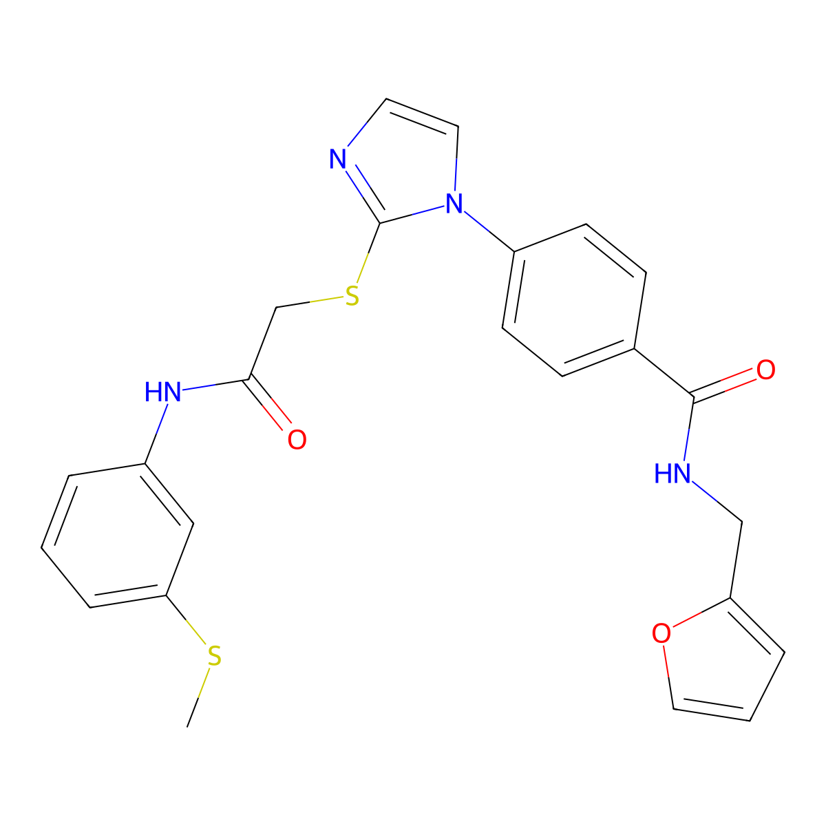 N-[(furan-2-yl)methyl]-4-{2-[({[3-(methylsulfanyl)phenyl]carbamoyl}methyl)sulfanyl]-1H-imidazol-1-yl}benzamide molecular structure, CAS 1207016-08-7