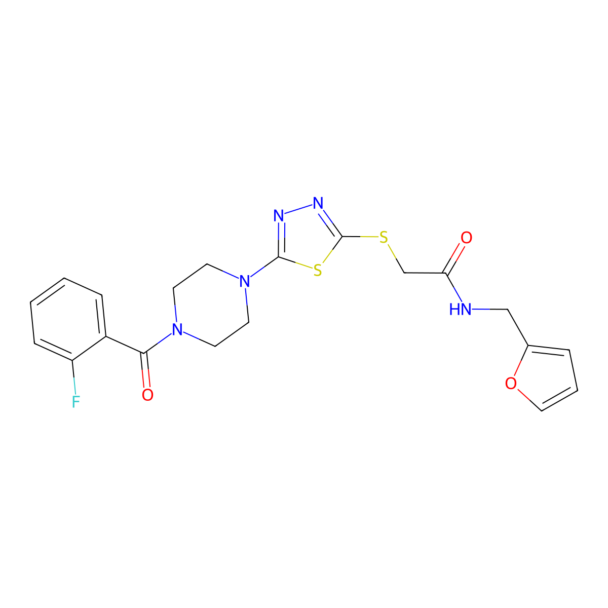 2-((5-(4-(2-fluorobenzoyl)piperazin-1-yl)-1,3,4-thiadiazol-2-yl)thio)-N-(furan-2-ylmethyl)acetamide molecular structure, CAS 1207016-11-2