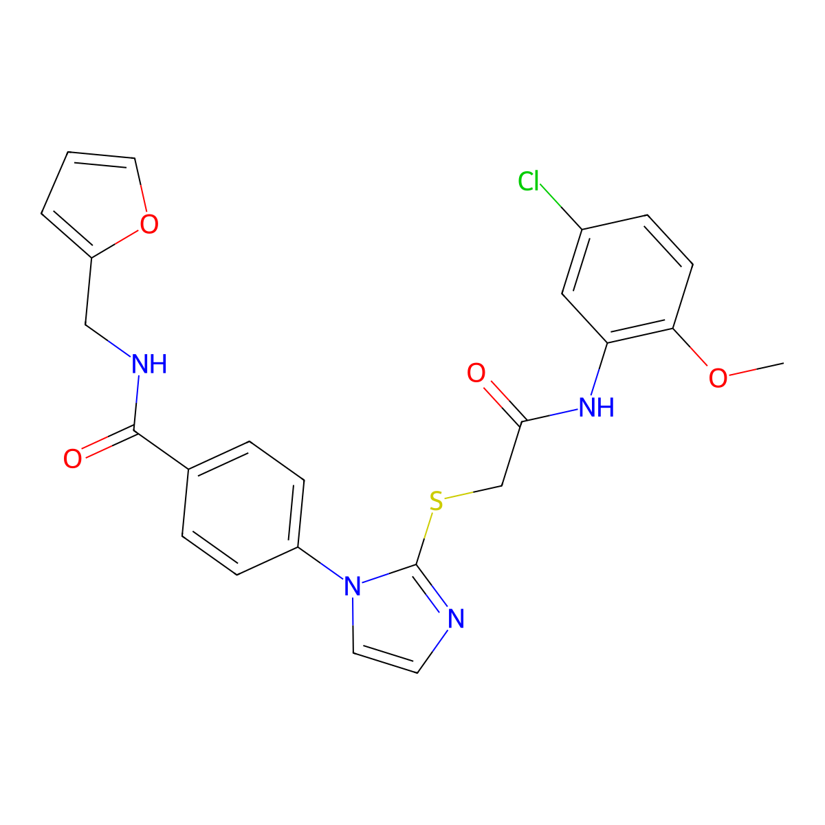 4-[2-({[(5-chloro-2-methoxyphenyl)carbamoyl]methyl}sulfanyl)-1H-imidazol-1-yl]-N-[(furan-2-yl)methyl]benzamide molecular structure, CAS 1207016-16-7