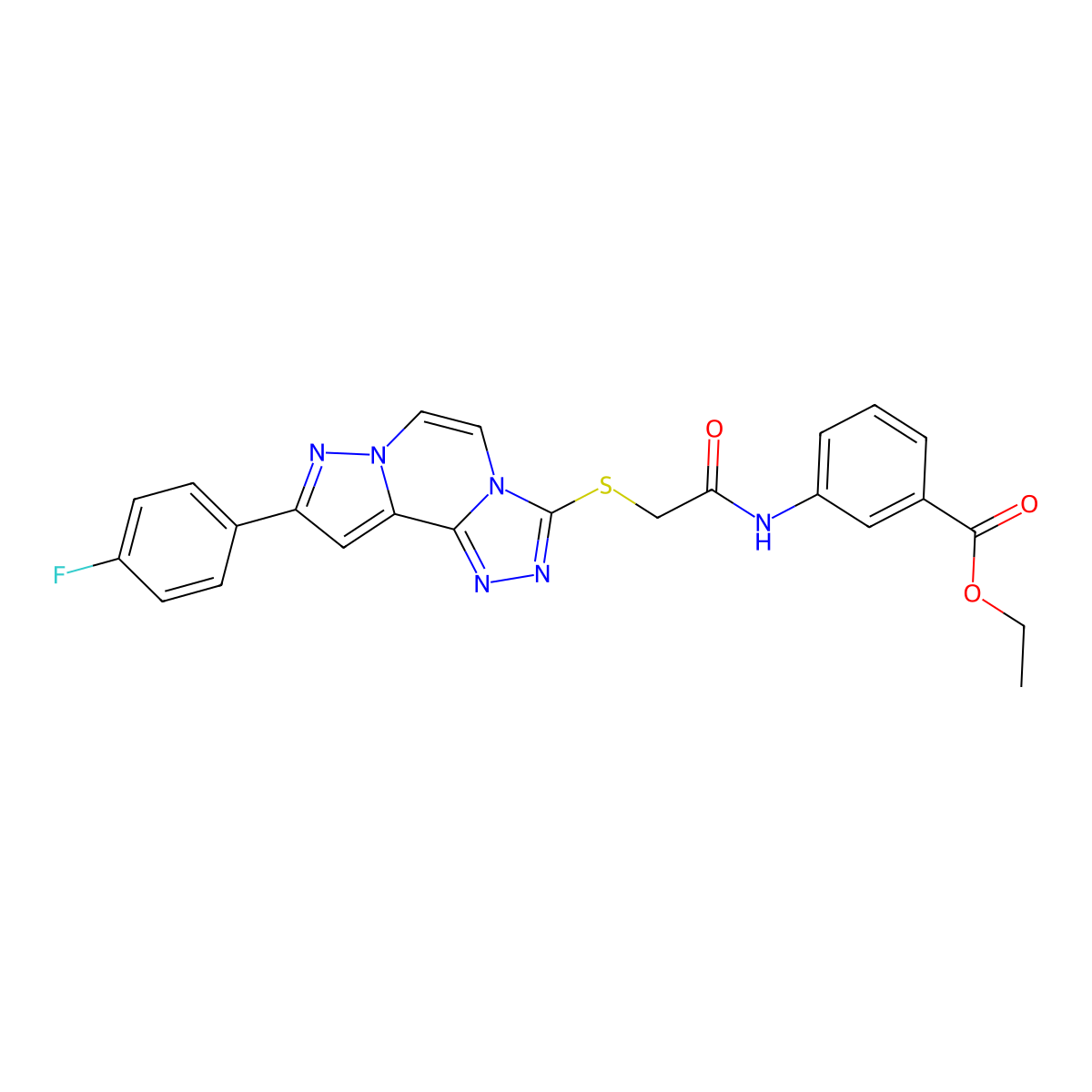 Ethyl 3-(2-((9-(4-fluorophenyl)pyrazolo[1,5-a][1,2,4]triazolo[3,4-c]pyrazin-3-yl)thio)acetamido)benzoate molecular structure, CAS 1207016-18-9