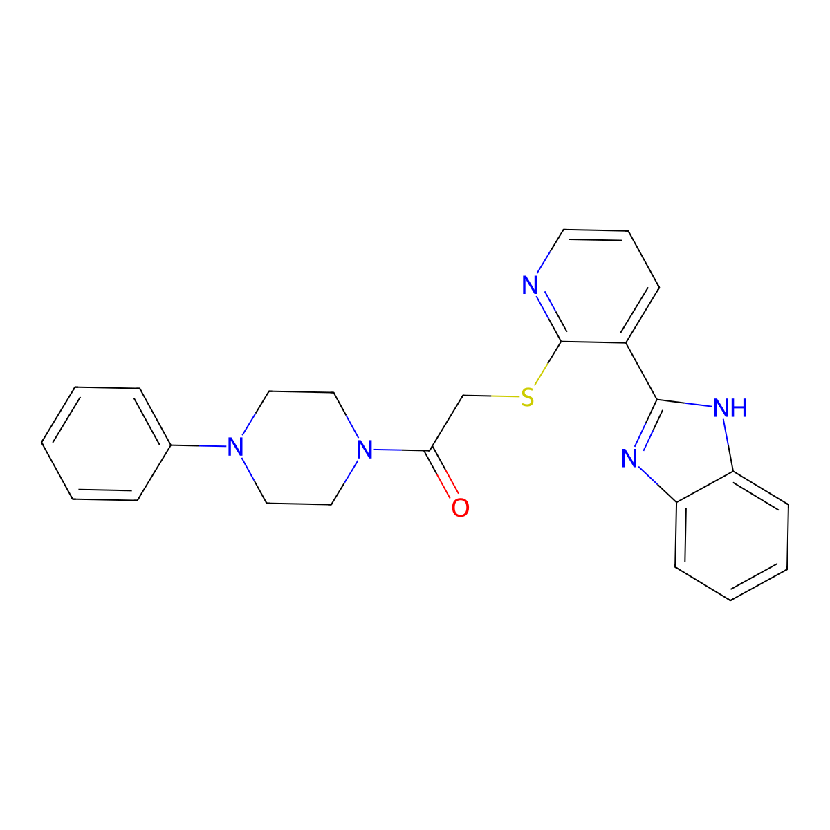 2-((3-(1H-benzo[d]imidazol-2-yl)pyridin-2-yl)thio)-1-(4-phenylpiperazin-1-yl)ethanone molecular structure, CAS 1207016-21-4